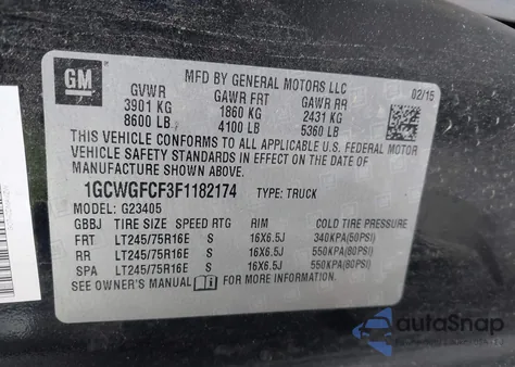 2015 Chevrolet Express 2500 Work Van from USA, damaged, VIN 1GCWGFCF3F1182174